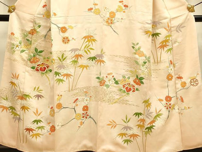 平和屋着物●訪問着　駒刺繍　枝花文　金彩　正絹　逸品　DABE9667du