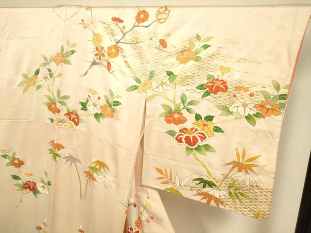 平和屋着物●訪問着　駒刺繍　枝花文　金彩　正絹　逸品　DABE9667du