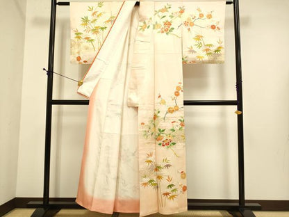 平和屋着物●訪問着　駒刺繍　枝花文　金彩　正絹　逸品　DABE9667du