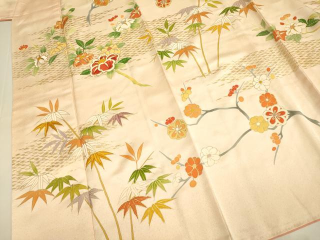 平和屋着物●訪問着　駒刺繍　枝花文　金彩　正絹　逸品　DABE9667du