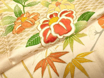 平和屋着物●訪問着　駒刺繍　枝花文　金彩　正絹　逸品　DABE9667du