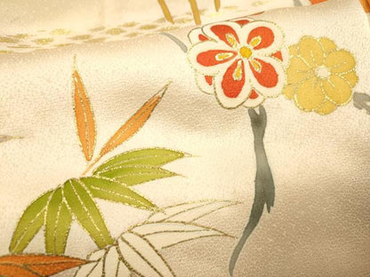 平和屋着物●訪問着　駒刺繍　枝花文　金彩　正絹　逸品　DABE9667du