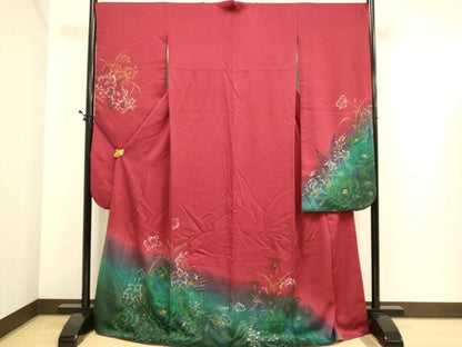 平和屋着物●豪華振袖　草花文　暈し染め　金彩　正絹　逸品　DABE9670du