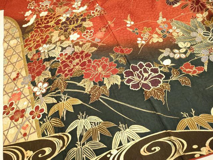平和屋着物●豪華振袖　駒刺繍　草花文　暈し染め　金彩　正絹　逸品　DABE9672du