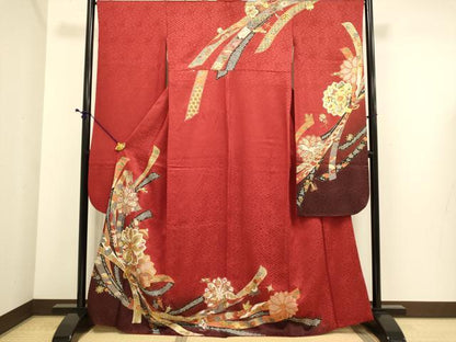 平和屋着物●豪華振袖　束ね熨斗宝尽くし花文　暈し染め　金彩　正絹　逸品　DABE9673du