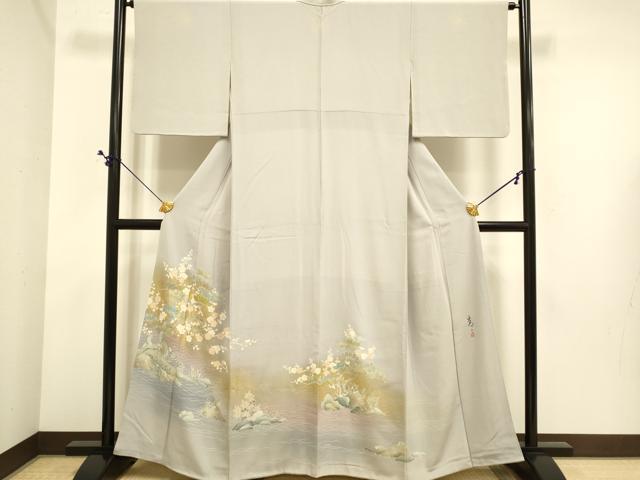 平和屋着物●京友禅の第一人者　松井青々　色留袖　駒刺繍　枝梅文　暈し染め　金彩　正絹　逸品　DABE9674du