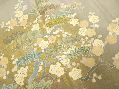 平和屋着物●京友禅の第一人者　松井青々　色留袖　駒刺繍　枝梅文　暈し染め　金彩　正絹　逸品　DABE9674du
