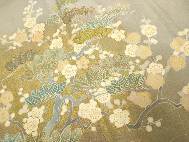 平和屋着物●京友禅の第一人者　松井青々　色留袖　駒刺繍　枝梅文　暈し染め　金彩　正絹　逸品　DABE9674du