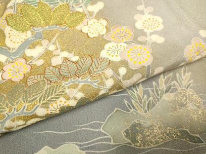 平和屋着物●京友禅の第一人者　松井青々　色留袖　駒刺繍　枝梅文　暈し染め　金彩　正絹　逸品　DABE9674du