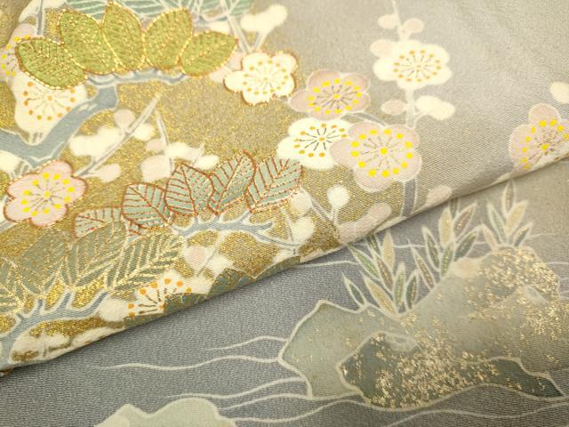 平和屋着物●京友禅の第一人者　松井青々　色留袖　駒刺繍　枝梅文　暈し染め　金彩　正絹　逸品　DABE9674du