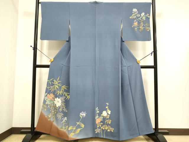 平和屋着物●二代目清次郎　手描き　訪問着　草花文　暈し染め　正絹　逸品　DABE9675du