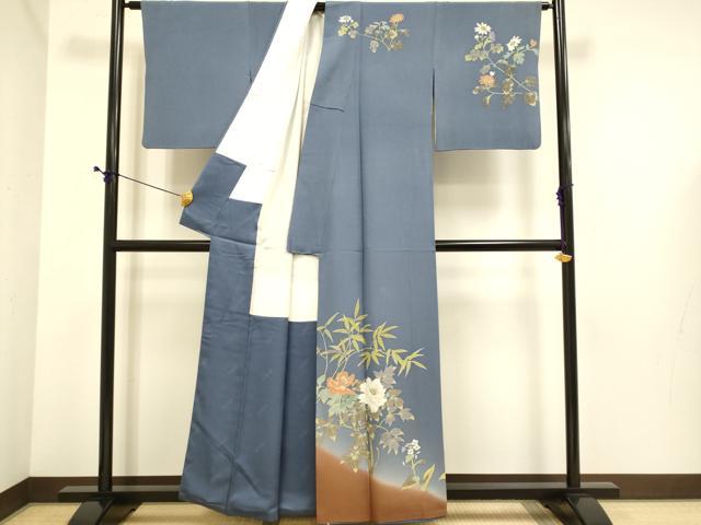 平和屋着物●二代目清次郎　手描き　訪問着　草花文　暈し染め　正絹　逸品　DABE9675du