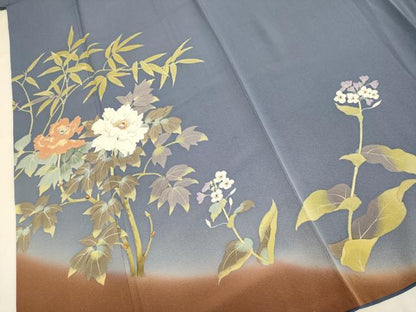 平和屋着物●二代目清次郎　手描き　訪問着　草花文　暈し染め　正絹　逸品　DABE9675du