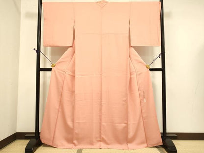 平和屋着物●本加賀友禅作家　藤村加泉監修　色無地　草花地紋　曙色　正絹　逸品　DABE9676du