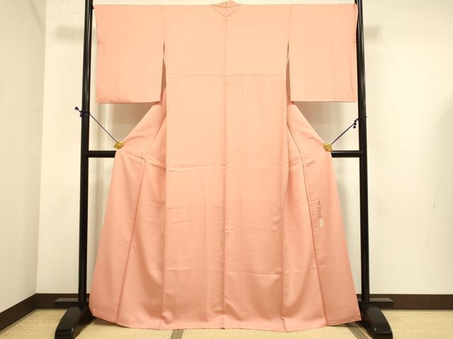 平和屋着物●本加賀友禅作家　藤村加泉監修　色無地　草花地紋　曙色　正絹　逸品　DABE9676du