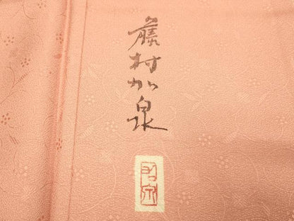 平和屋着物●本加賀友禅作家　藤村加泉監修　色無地　草花地紋　曙色　正絹　逸品　DABE9676du