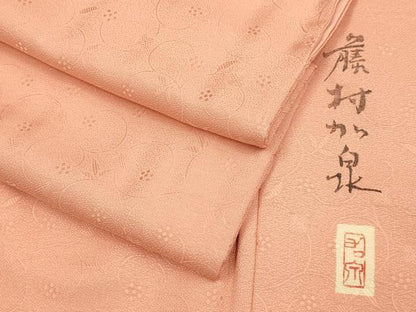 平和屋着物●本加賀友禅作家　藤村加泉監修　色無地　草花地紋　曙色　正絹　逸品　DABE9676du