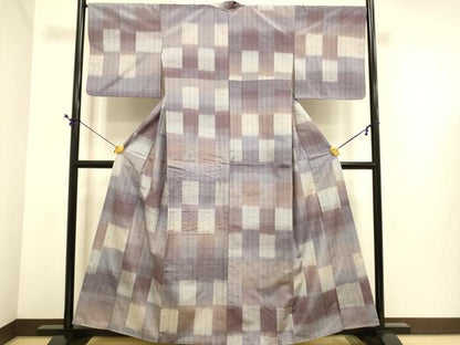 平和屋着物●上質な紬　花織　格子柄　正絹　逸品　DABE9678du