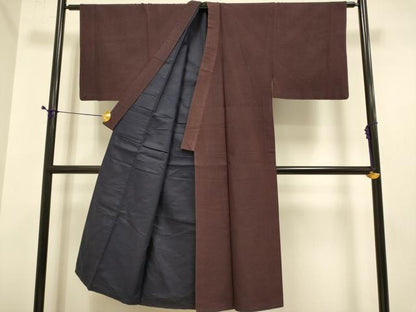 平和屋着物●男性　紬　紫鳶色　正絹　逸品　DABE9681du