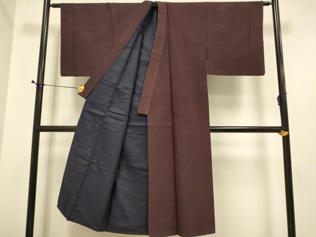 平和屋着物●男性　紬　紫鳶色　正絹　逸品　DABE9681du