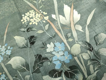 平和屋着物●安藤松岳　訪問着　紬地　花蝶文　金彩　正絹　逸品　DABE9683du