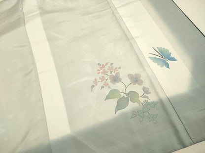 平和屋着物●安藤松岳　訪問着　紬地　花蝶文　金彩　正絹　逸品　DABE9683du
