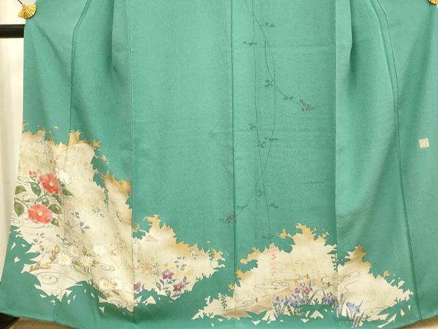 平和屋着物●訪問着　作家物　草花文　金彩　正絹　逸品　DABE9684du