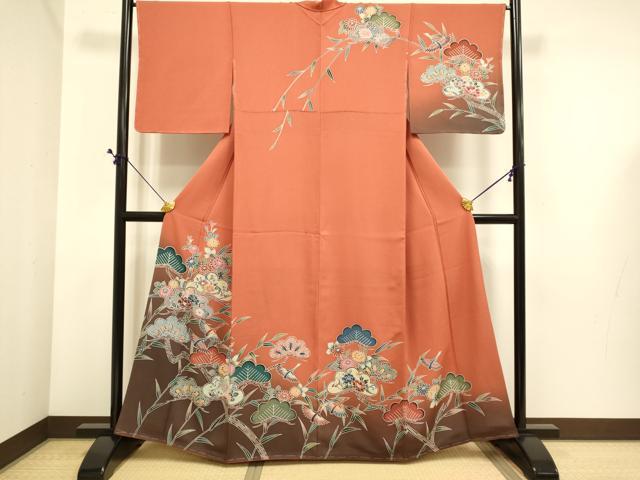 平和屋着物●訪問着　型染　花鳥文　暈し染め　正絹　逸品　DABE9686du
