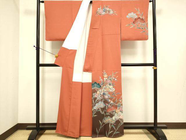 平和屋着物●訪問着　型染　花鳥文　暈し染め　正絹　逸品　DABE9686du
