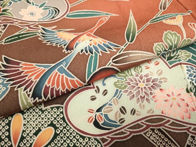 平和屋着物●訪問着　型染　花鳥文　暈し染め　正絹　逸品　DABE9686du