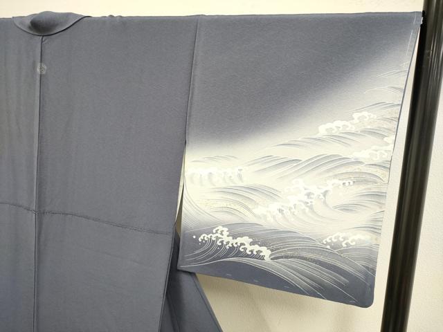 平和屋着物●絵師　津守順　訪問着　駒刺繍　立波文　暈し染め　金彩　正絹　逸品　DABE9687du