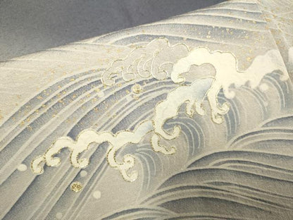 平和屋着物●絵師　津守順　訪問着　駒刺繍　立波文　暈し染め　金彩　正絹　逸品　DABE9687du