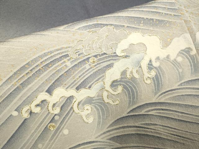 平和屋着物●絵師　津守順　訪問着　駒刺繍　立波文　暈し染め　金彩　正絹　逸品　DABE9687du