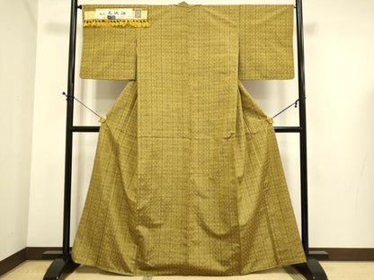 平和屋着物●越後花織紬　間道　証紙付き　正絹　逸品　DABE9690du