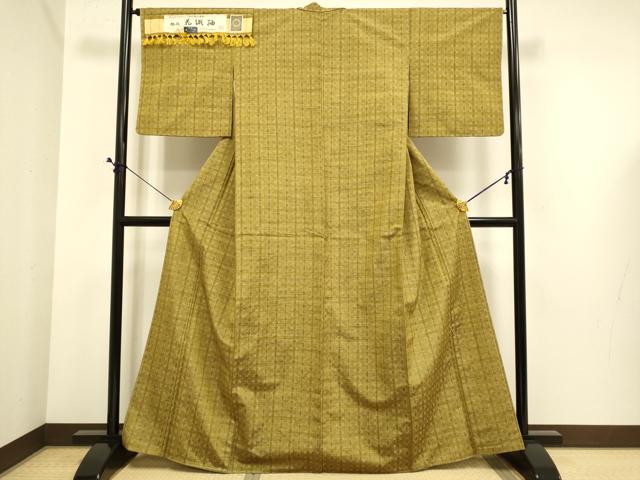 平和屋着物●越後花織紬　間道　証紙付き　正絹　逸品　DABE9690du