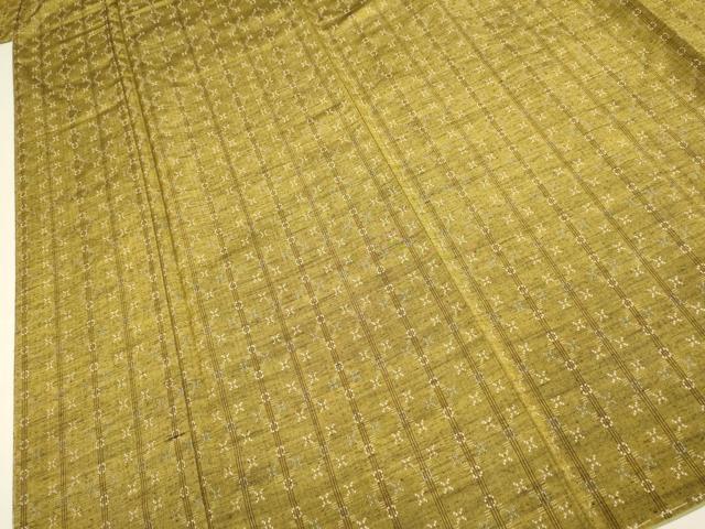 平和屋着物●越後花織紬　間道　証紙付き　正絹　逸品　DABE9690du