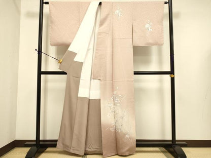 平和屋着物●訪問着　草花文　暈し染め　銀彩　正絹　逸品　DABE9692du