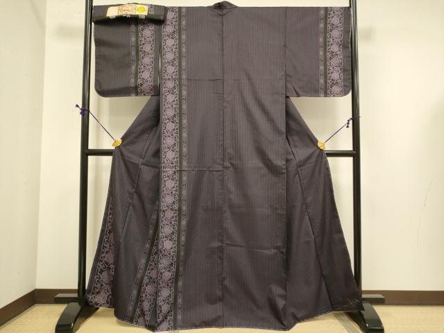 平和屋着物●訪問着　本場縞大島紬　洋花間道　堀之内織物謹製　証紙付き　正絹　逸品　DABE9693du