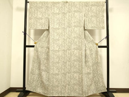 平和屋着物●上質な小紋　型染　草花文　正絹　逸品　DABE9694du