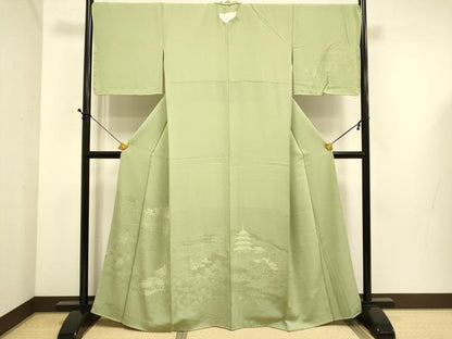 平和屋着物●無地絵羽訪問着　風景地紋　柳茶色　正絹　逸品　DABE9695du