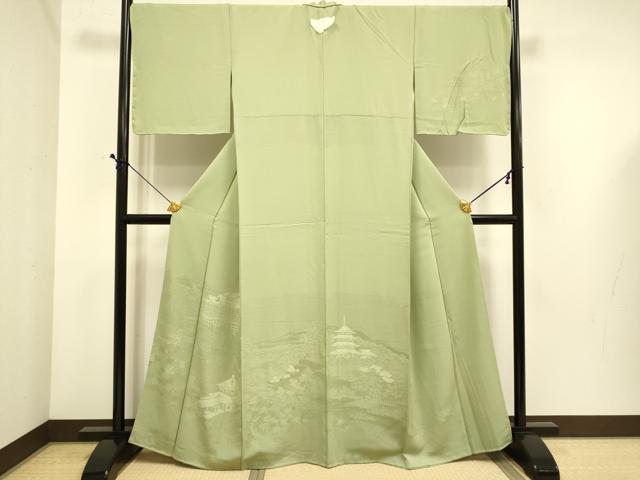 平和屋着物●無地絵羽訪問着　風景地紋　柳茶色　正絹　逸品　DABE9695du