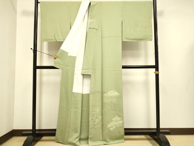 平和屋着物●無地絵羽訪問着　風景地紋　柳茶色　正絹　逸品　DABE9695du