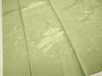 平和屋着物●無地絵羽訪問着　風景地紋　柳茶色　正絹　逸品　DABE9695du