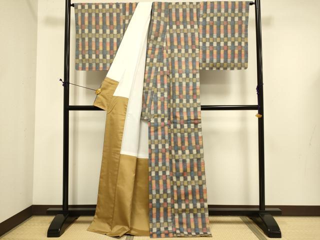 平和屋着物●上質な紬　格子柄　正絹　逸品　未使用　DABE9696du