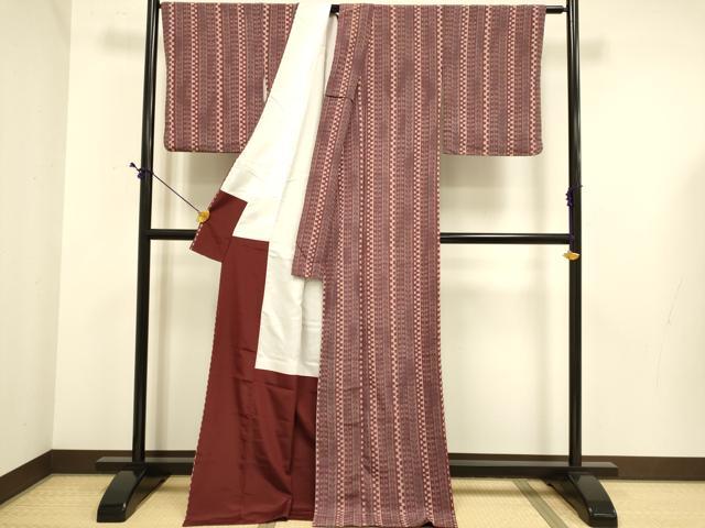 平和屋着物■小紋 幾何学間道 ロング丈 洗える着物 DABE9700du