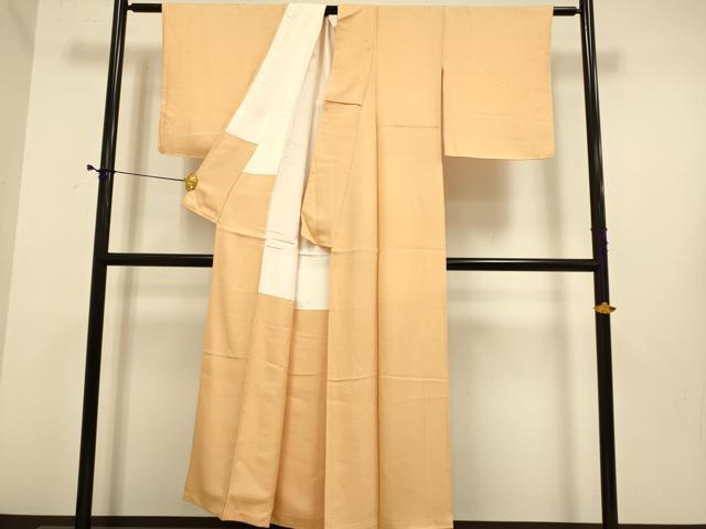 平和屋着物■上質な色無地 違い鷹の羽地紋 小麦色 正絹 逸品 DABE9706du