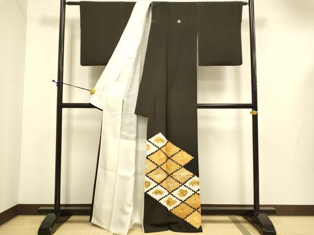 平和屋着物■豪華黒留袖 駒刺繍 花菱文 金彩 正絹 逸品 DABE9708du