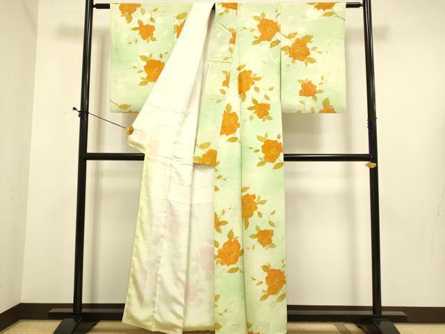 平和屋着物▼上質な小紋　薔薇　暈し染め　地紋起こし　正絹　逸品　DABE9716du