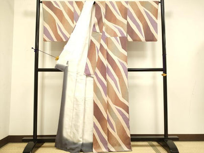 平和屋着物▼上質な小紋　斜線流水文　正絹　逸品　DABE9719du
