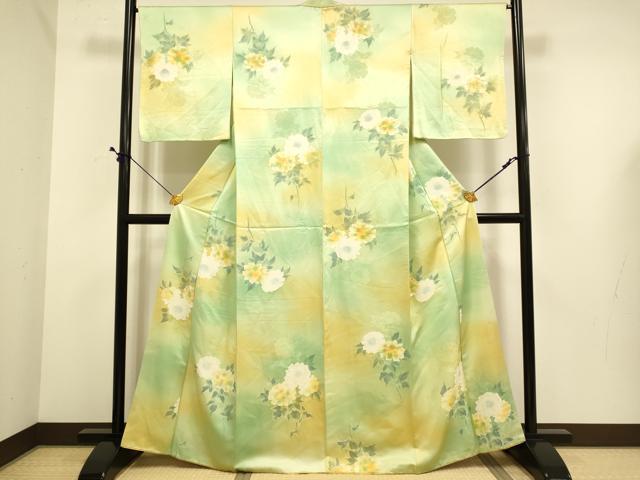 平和屋着物▼上質な小紋　菊文　暈し染め　地紋起こし　正絹　逸品　DABE9720du